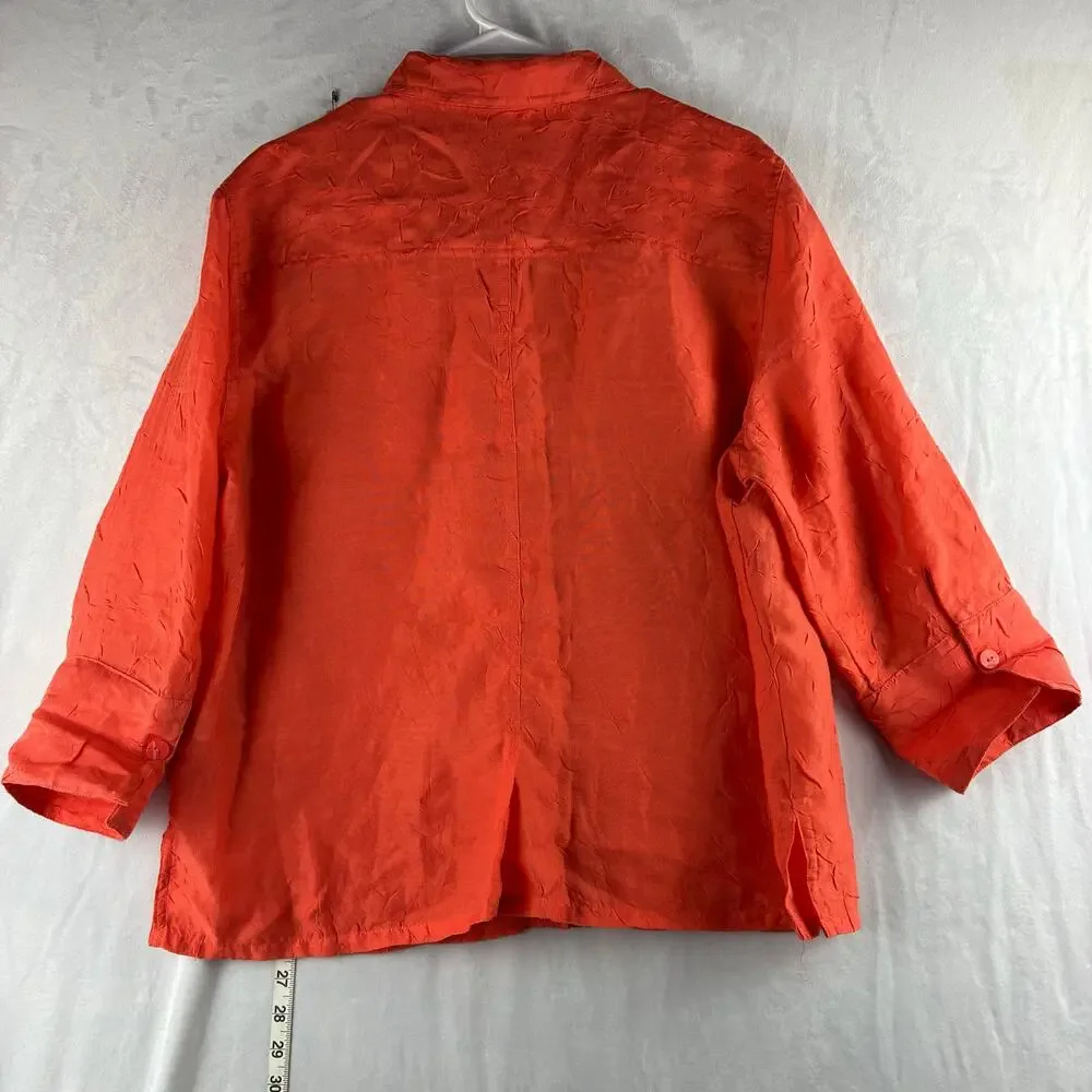 Coldwater Creek 3/4 Sleeve Orange Linen Blnd Button Up Blouse Womens Measured 2X